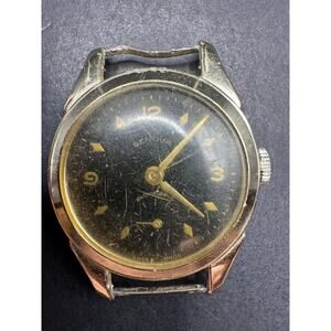 Genova Antimagnetic Silver Tone Black & Gold Dial Swiss Made Watch 32.4mm